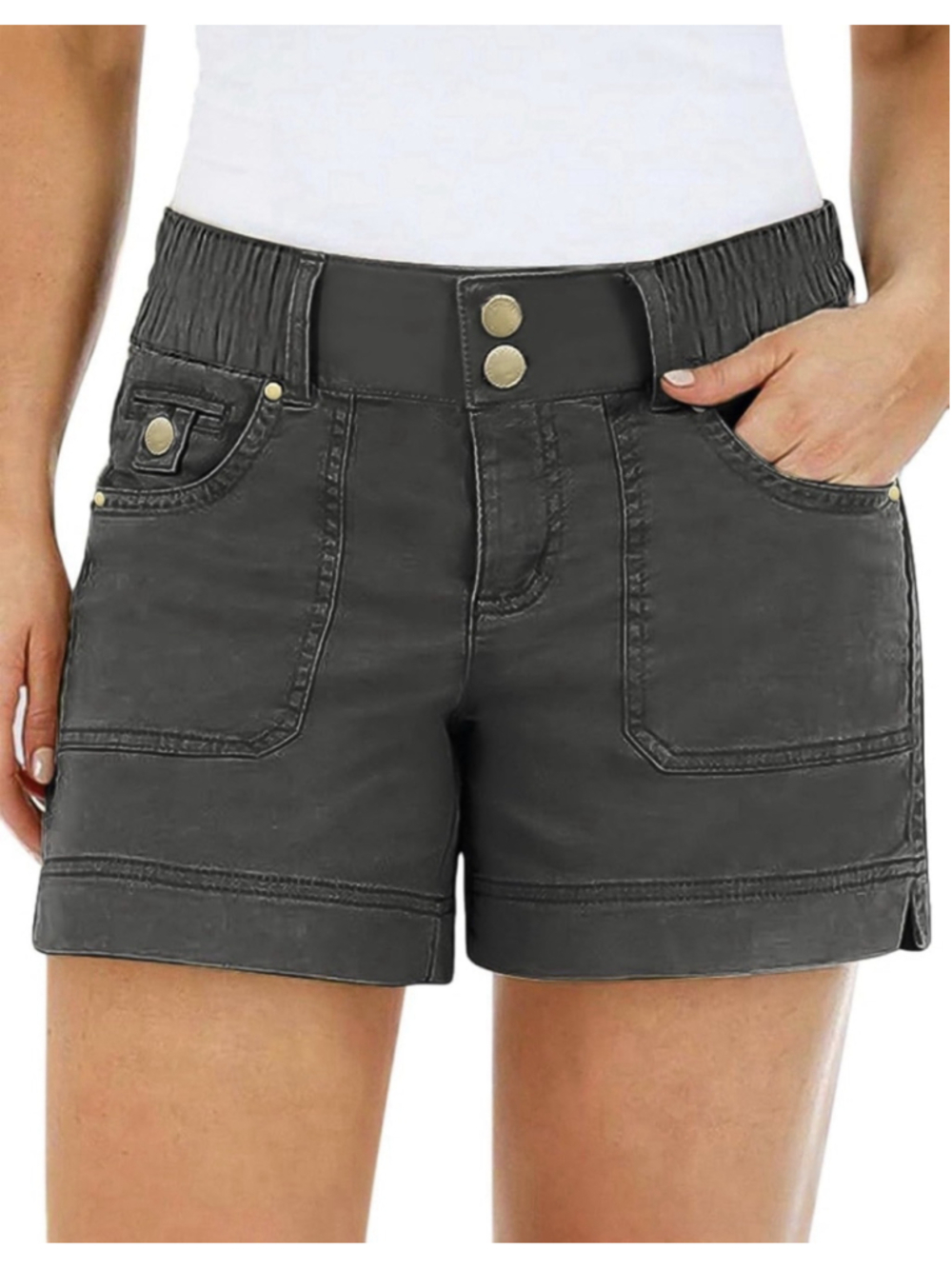 Flamingals Women's Mid Waist Solid Split Side Flap Pocket Casual Shorts S